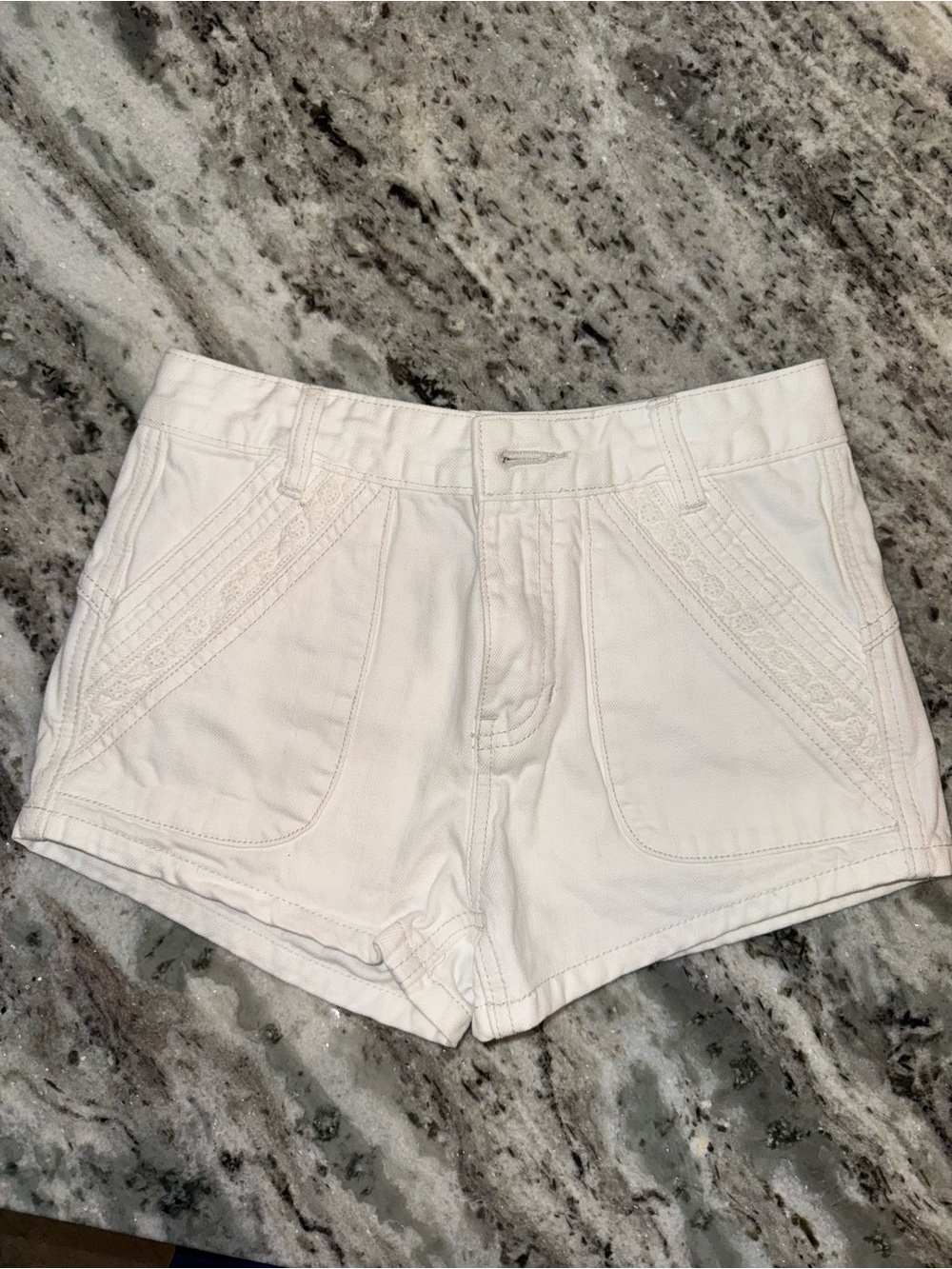 Free People White Embroidered Jean Shorts